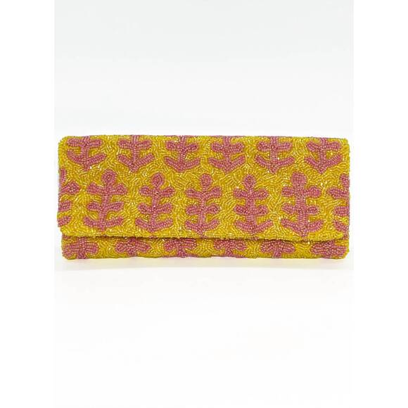 NEW OLIPHANT women\'s beaded clutch in fern pink yellow